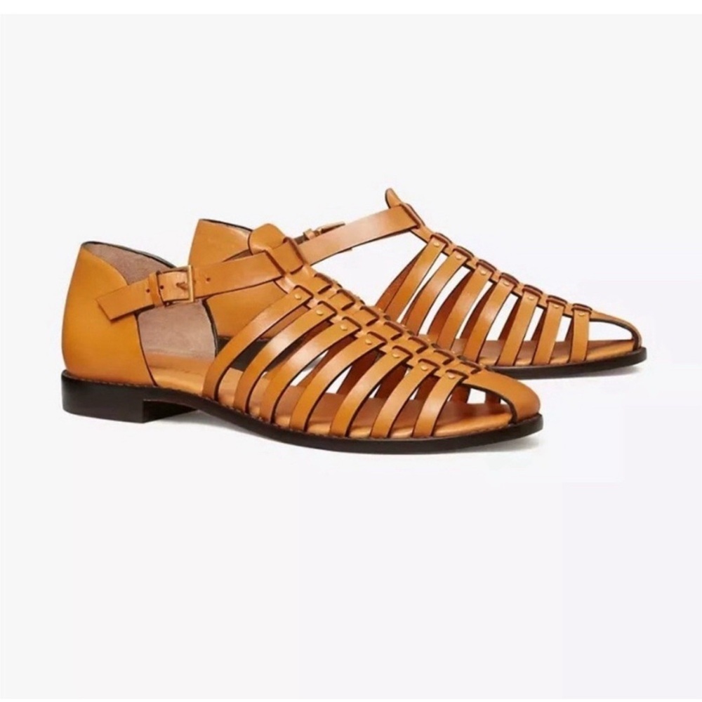 Tory Burch Orange Women size 9.5 Fisherman Strappy Sandal in Vachetta Leather
